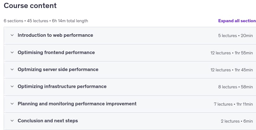 Course topics · Udemy — Web Performance Optimization: Core Web Vitals & DevTools 2026-10