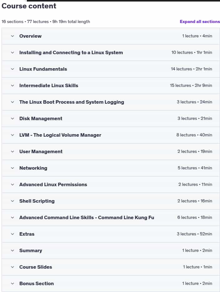 Course topics · Linux Administration Bootcamp: Go from Beginner to Advanced 2025-6