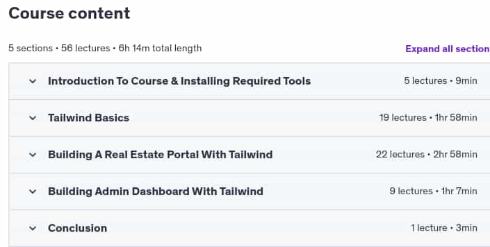 Course topics · Tailwind CSS v4 From Scratch Beginner To Pro 2025-2