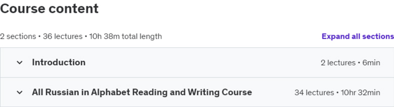 Course topics · Udemy — All Russian in Alphabet Reading and Writing Course 2023-8
