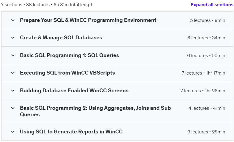 Course topics · SQL Database Programming for WinCC SCADA Engineers 2024-8