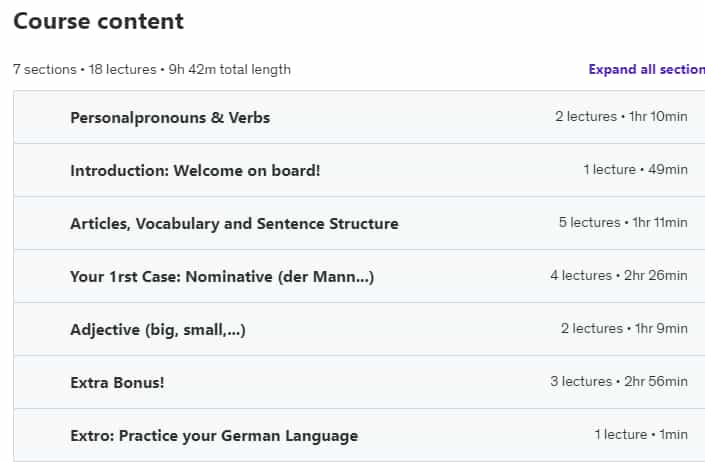 Course topics · Udemy — Learn German Language: Best German A1 Course [Beginners 1] 2023-8