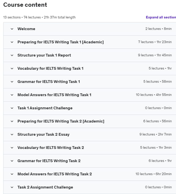 Course topics · Udemy — IELTS Writing 7 Plus: Complete IELTS Writing Preparation 2023-7