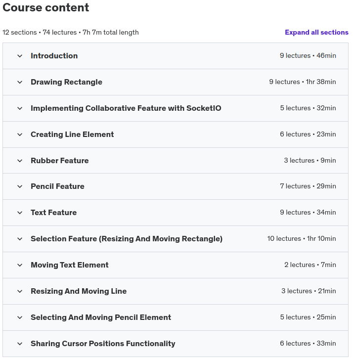 Course topics · Udemy — Collaborative Whiteboard with React Canvas and SocketIO 2023-3