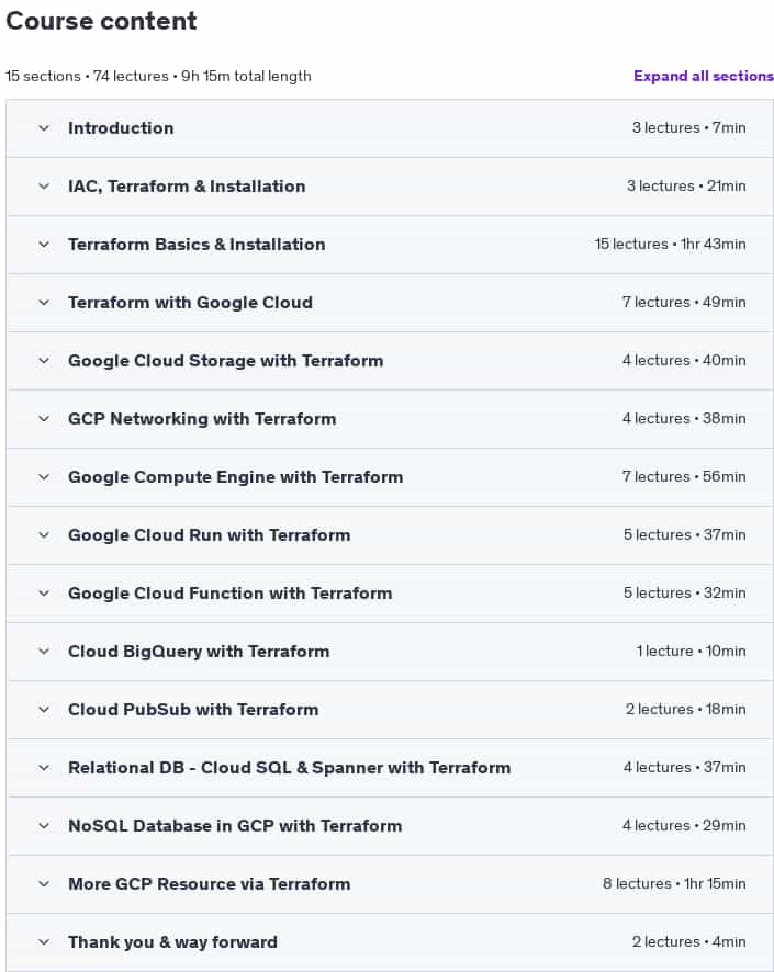 Course topics · Udemy — Terraform for Beginners using GCP – Google Cloud (Hands-on) 2024-5