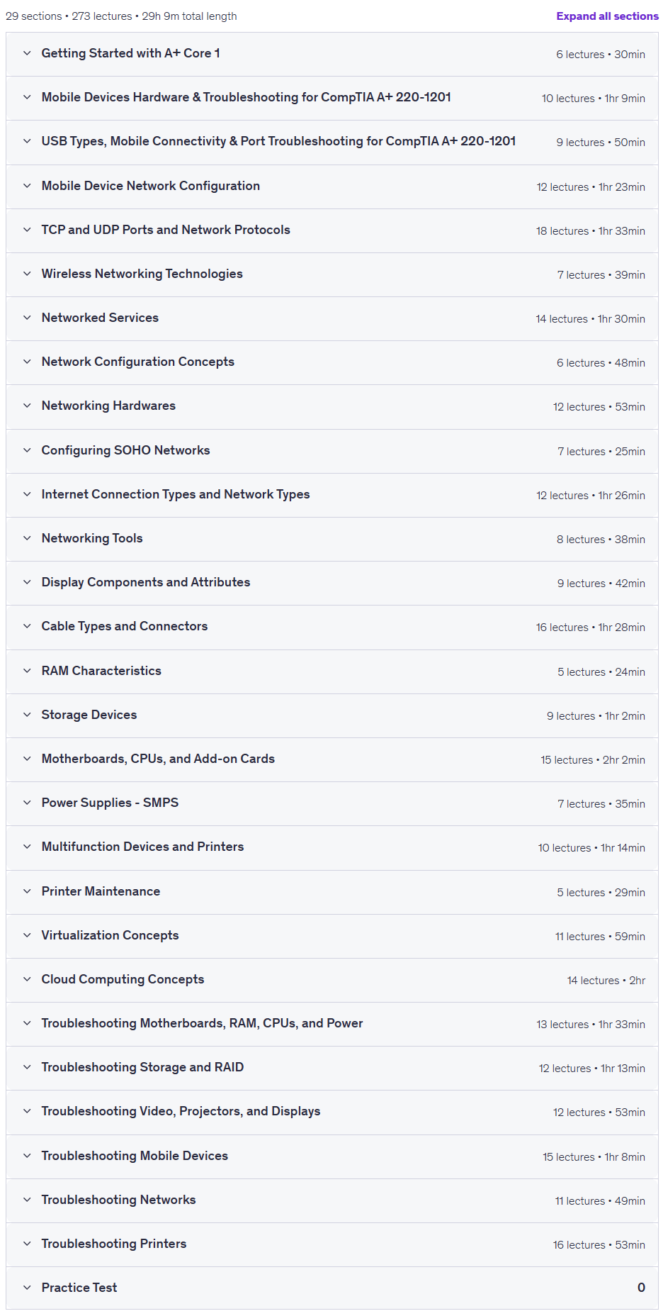 Course topics · Udemy — CompTIA A+ Core 1 (220-1201) Complete Exam Prep Course 2026 2026-5