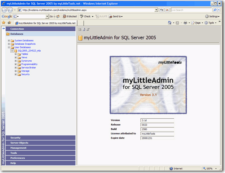 Pictures · myLittleAdmin for SQL Server 3.8
