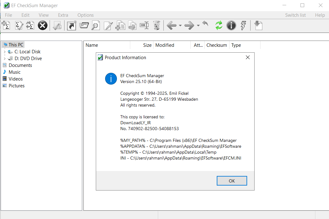 Pictures · EF CheckSum Manager 25.10 Multilingual