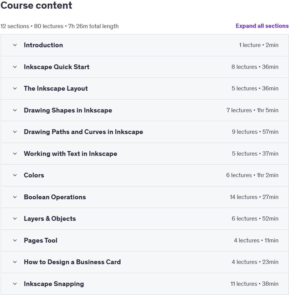 Course topics · Udemy — Inkscape: From Beginner to Pro In Inkscape & Graphic Design 2025-2