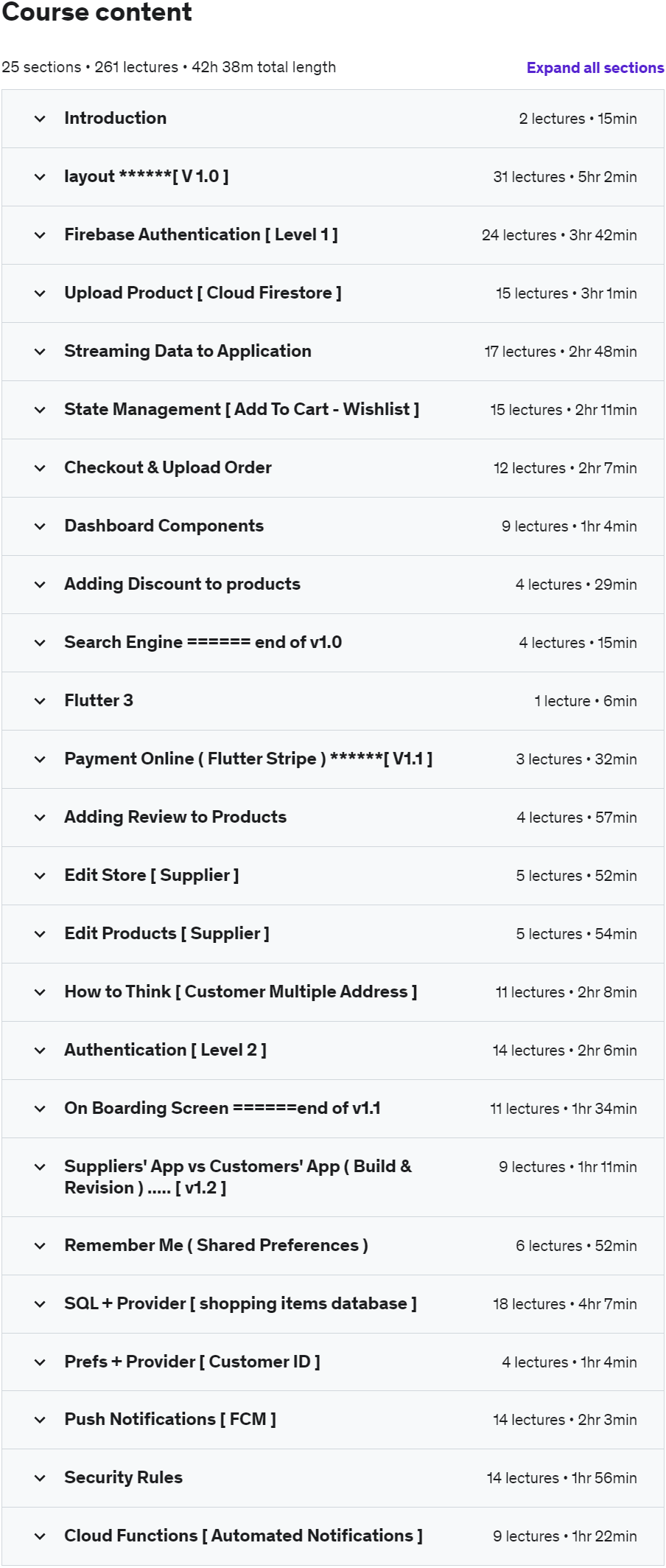 Course topics · Flutter – Firebase – SQLite : Multi-store App (Full – Deep) 2023-3