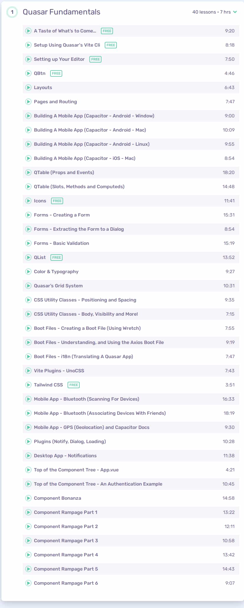 Course topics · Vueschool — Quasar Fundamentals Build Cross-Platform Vue.js Apps 2024-9