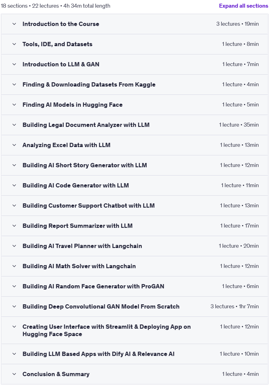 Course topics · Building Generative AI Projects with LLM, Langchain, GAN 2025-3