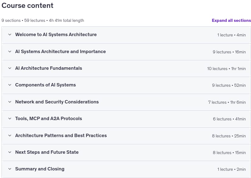 Course topics · Master AI Systems Architecture: RAG, MCP, A2A, Agents, etc. 2026-5