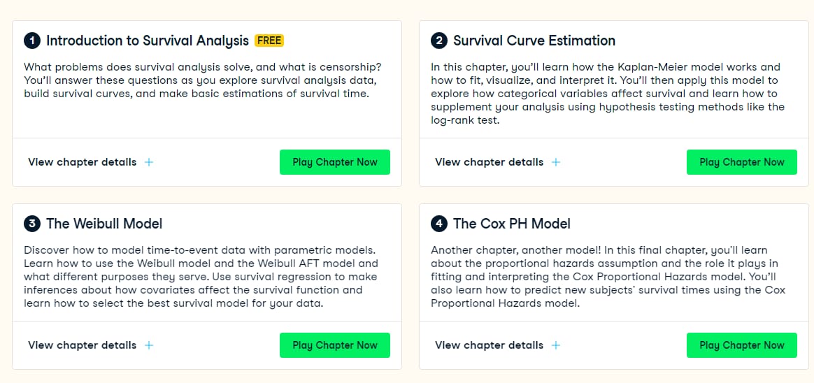 Course topics · Datacamp — Survival Analysis in Python 2023-11
