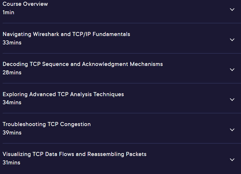 Course topics · Pluralsight — TCP Analysis with Wireshark 2024-8