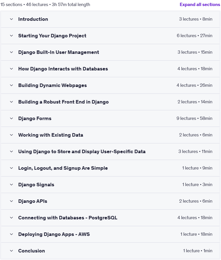 Course topics · Udemy — Django Mastery: Build & Deploy Scalable Web Apps 2025-1