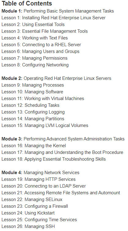Course topics · Pearson — Red Hat Certified System Administrator (RHCSA) Complete Video Course with Virtual Machines, 2nd Edition 2023-5