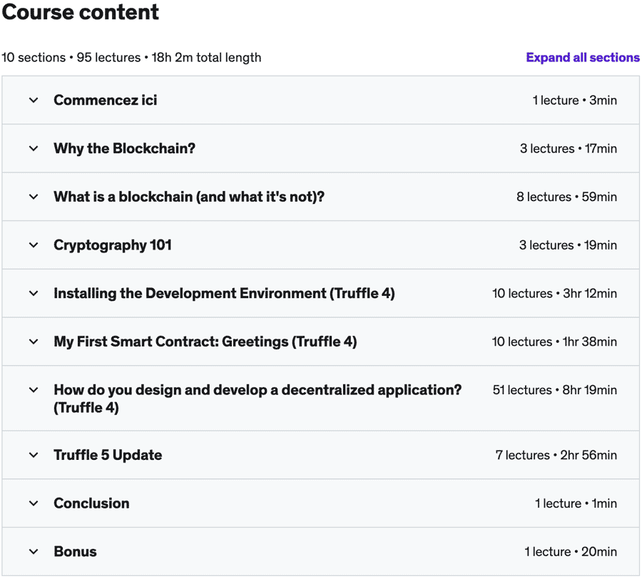 Course topics · Udemy — Getting Started with Web3 Development 2020-3