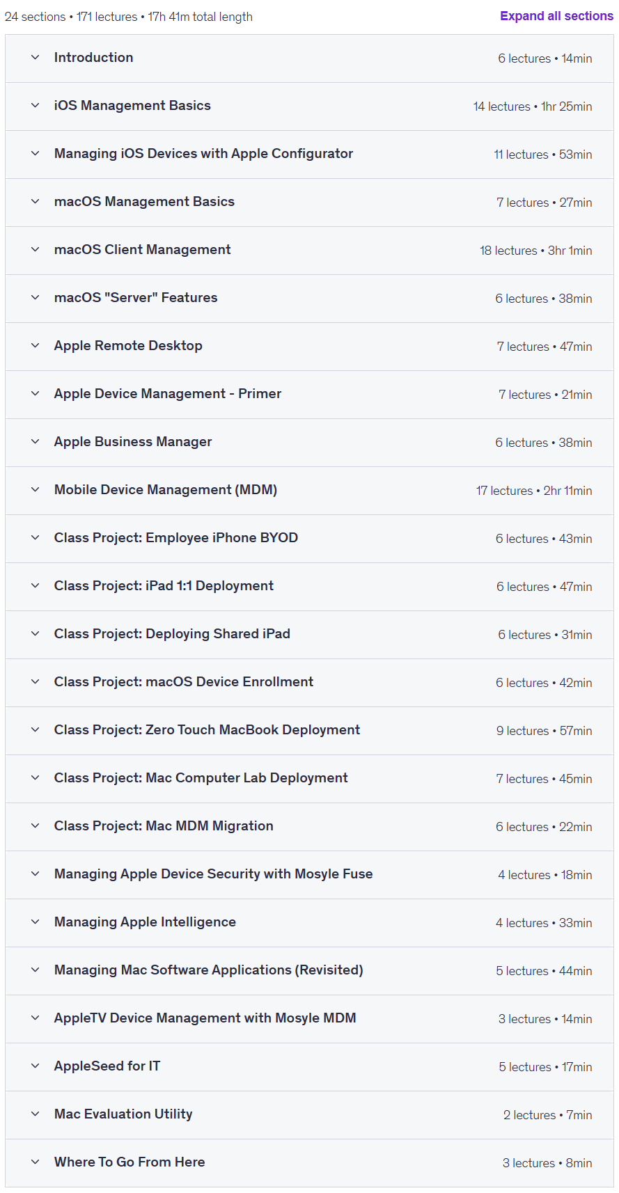 Course topics · Apple macOS and iOS System Administration (2026) 2025-9