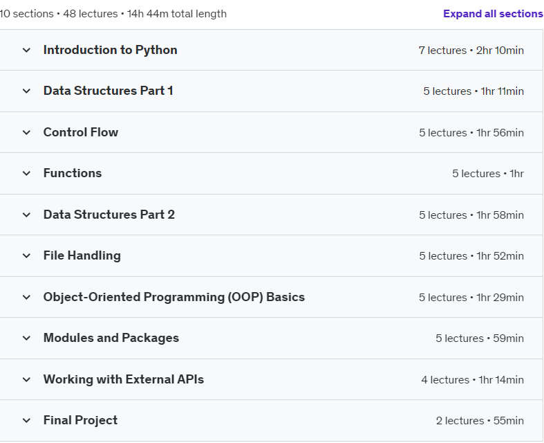 Course topics · Python | Python Fundamentals | Python for Beginners 2024 2024-6