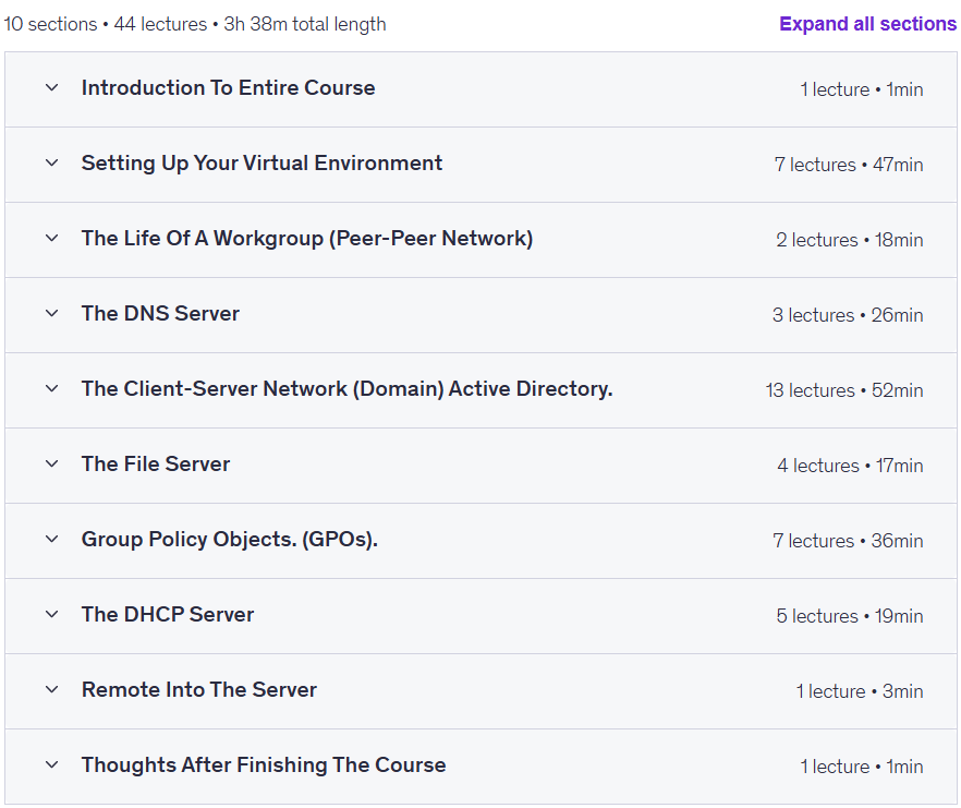 Course topics · Windows Server 2019 For Beginners To Become A Junior Admin 2025-8