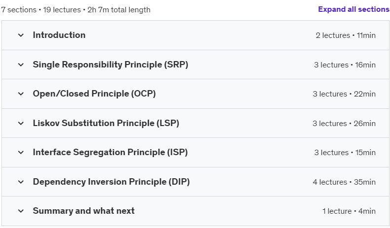Course topics · Mastering SOLID Principles of Object Oriented Design (C#) 2024-9