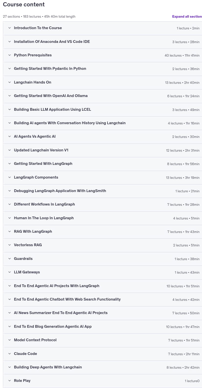 Course topics · Complete Agentic AI Bootcamp With LangGraph and Langchain 2026-6