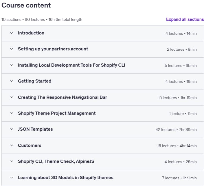 Temas del curso · Desarrollo de temas de Shopify: tienda en línea 3.0 + Cálculo de Tailwind 2025-10