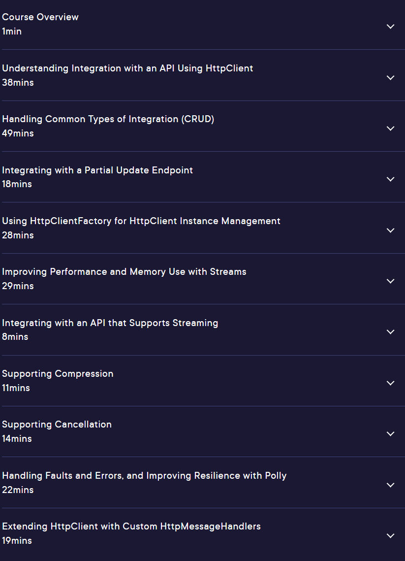 Course topics · Pluralsight — Accessing APIs Using HttpClient in .NET 2023-3