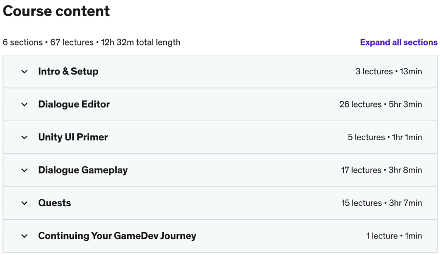 Course topics · Udemy — Unity Dialogue & Quests: Intermediate C# Game Coding 2022-7