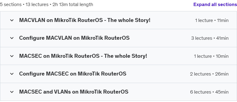 Course topics · Udemy — MACVLAN & MACSEC on MikroTik RouterOS 2024-8