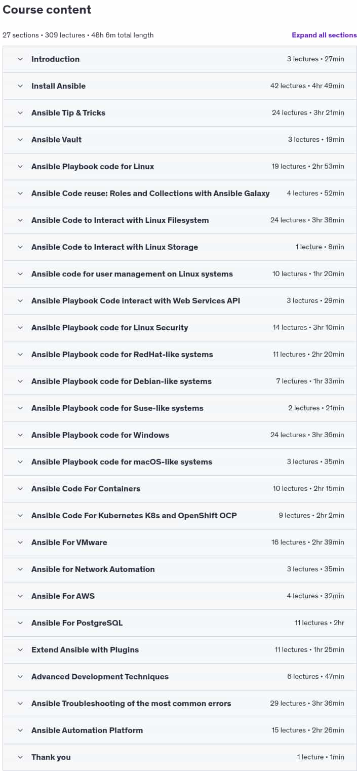 Course topics · Udemy — Learn Ansible Automation in 300+examples & practical lessons 2024-12