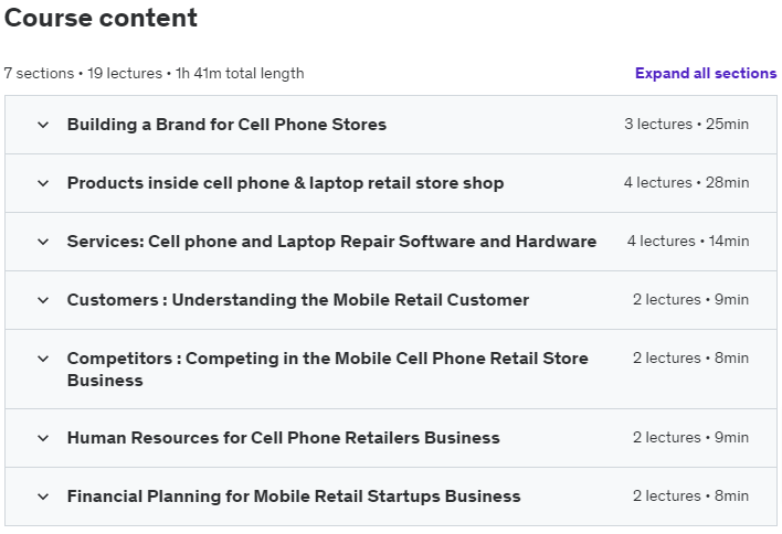 Course topics · Udemy — Mobile Phone & Laptop Store Business : Complete Retail Guide 2024-2
