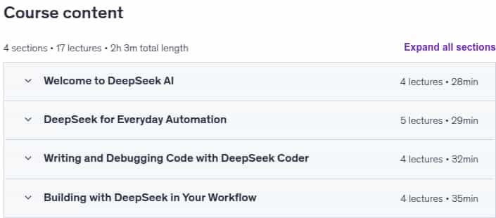 Course topics · Udemy — Deepseek AI: Automate Tasks and Write Code Effortlessly 2025-9