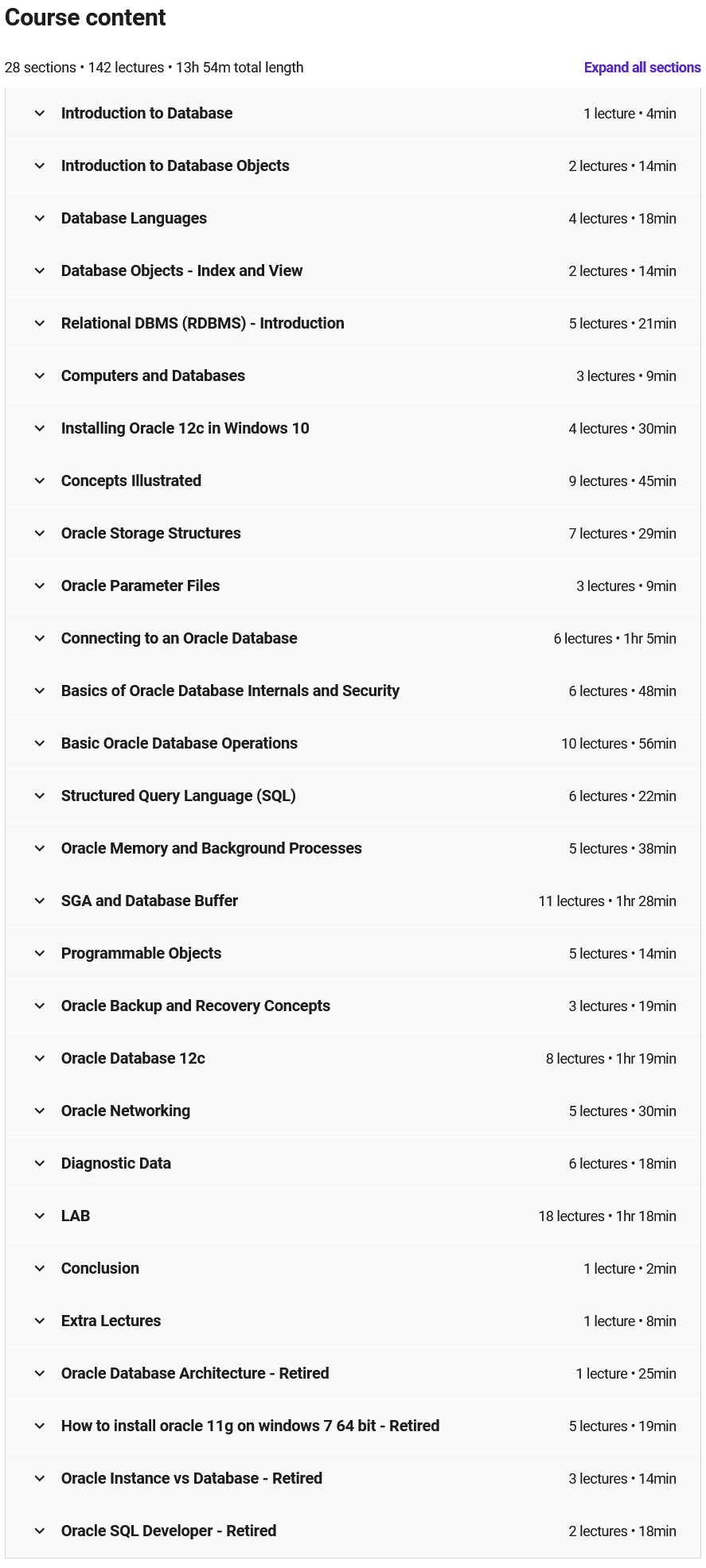 Course topics · Udemy — Oracle Database Administration for Absolute Beginners 2016-2