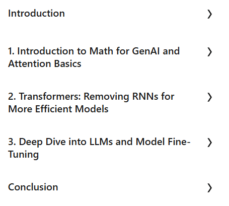 Course topics · Foundational Math for Generative AI: Understanding LLMs and Transformers through Practical Applications 2025-2