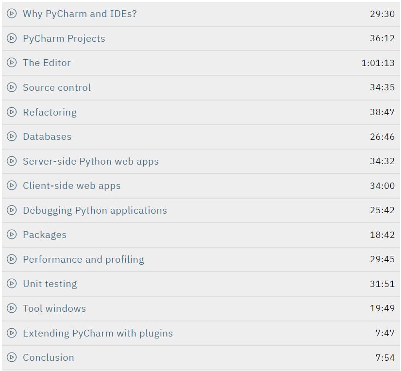 Course topics · TalkPython – Mastering PyCharm 2020-7