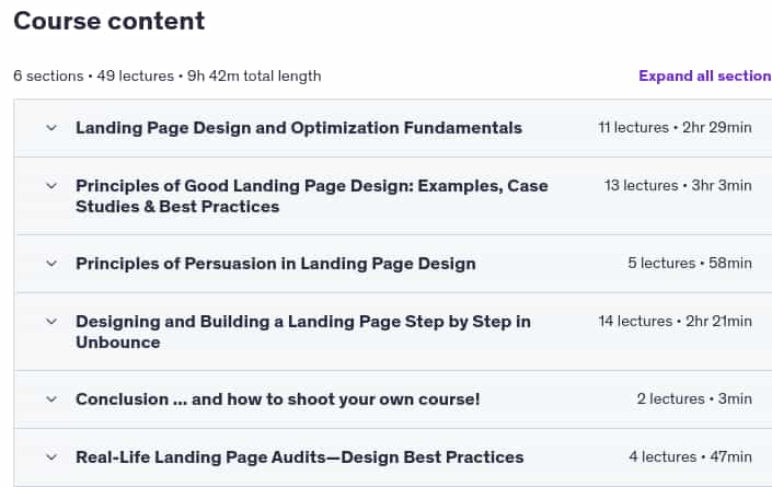 Course topics · Udemy — Landing Page Design & Conversion Rate Optimization 2024-7