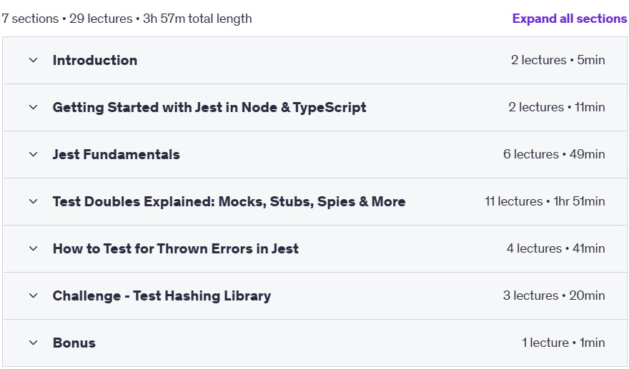 Course topics · Mastering Jest Testing with TypeScript and Node.js 2025-5