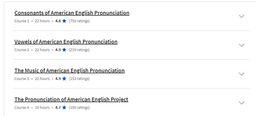 Course topics · Coursera — The Pronunciation of American English Specialization 2023-12