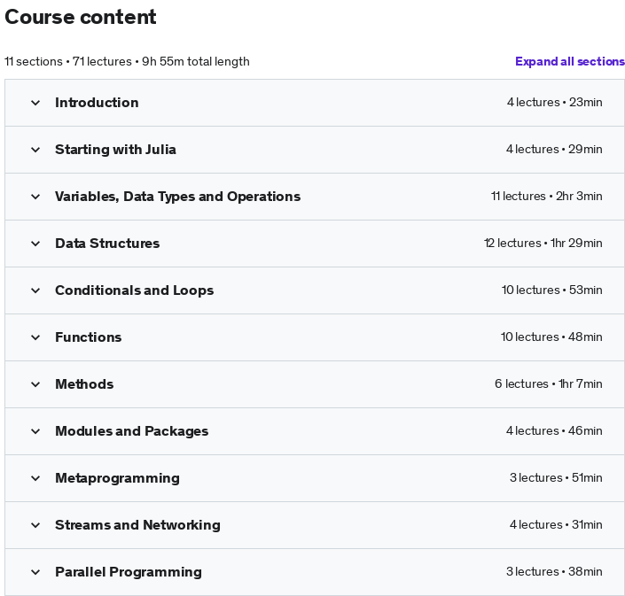 Course topics · Udemy — Programming with Julia 2022-12