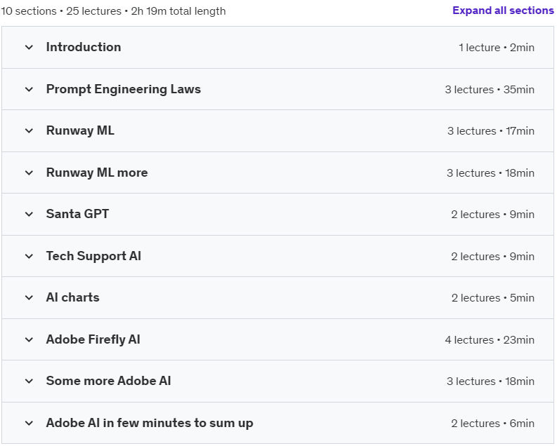 Course topics · Generative AI for Runway ML and AI 2024-8