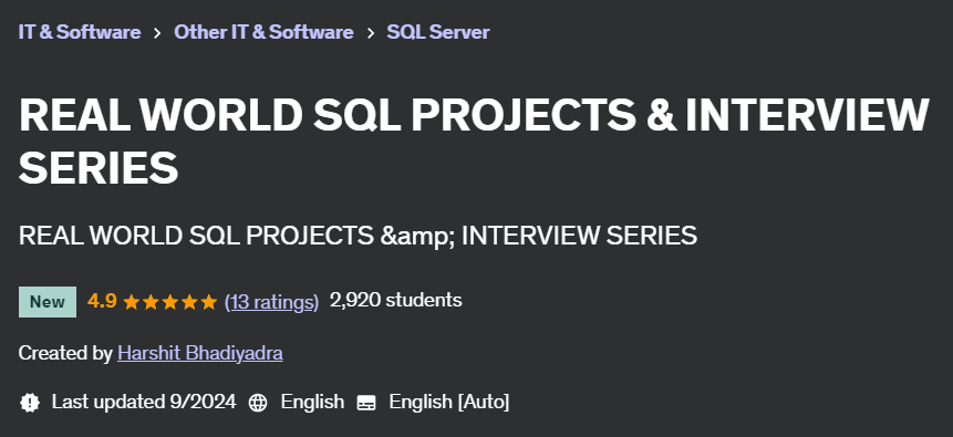 Pictures · Udemy — REAL WORLD SQL PROJECTS & INTERVIEW SERIES 2024-8