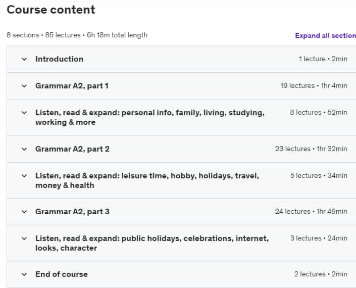 Course topics · German Language Intensive Course A2 Elementary 2023-3