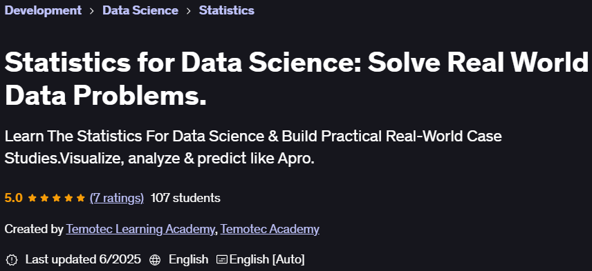 Pictures · Udemy — Statistics for Data Science: Solve Real World Data Problems. 2025-4