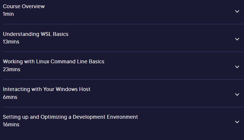 Course topics · Pluralsight — Getting Started with Windows Subsystem for Linux 2023-10