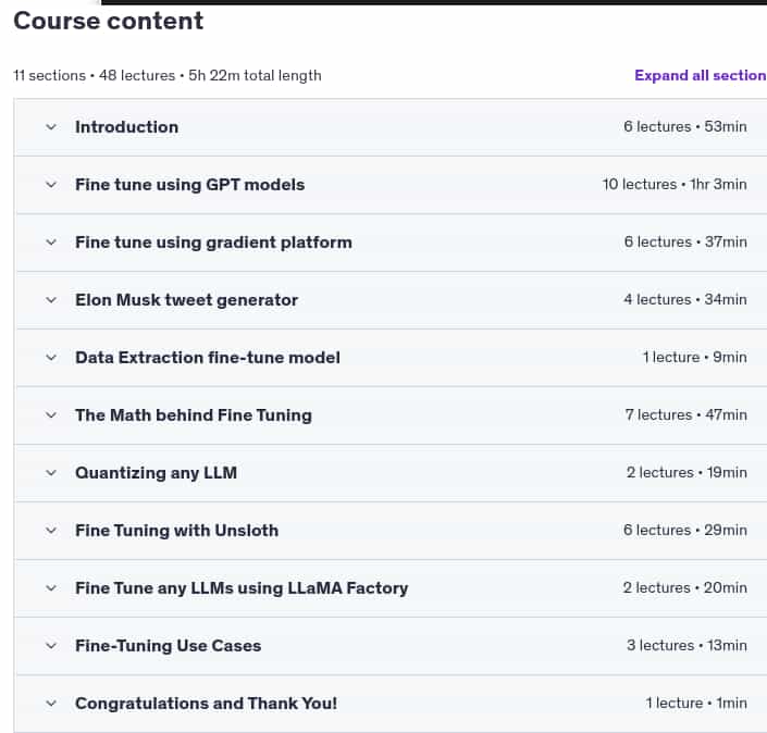 Course topics · Udemy — LLM – Fine tune with custom data 2024-3