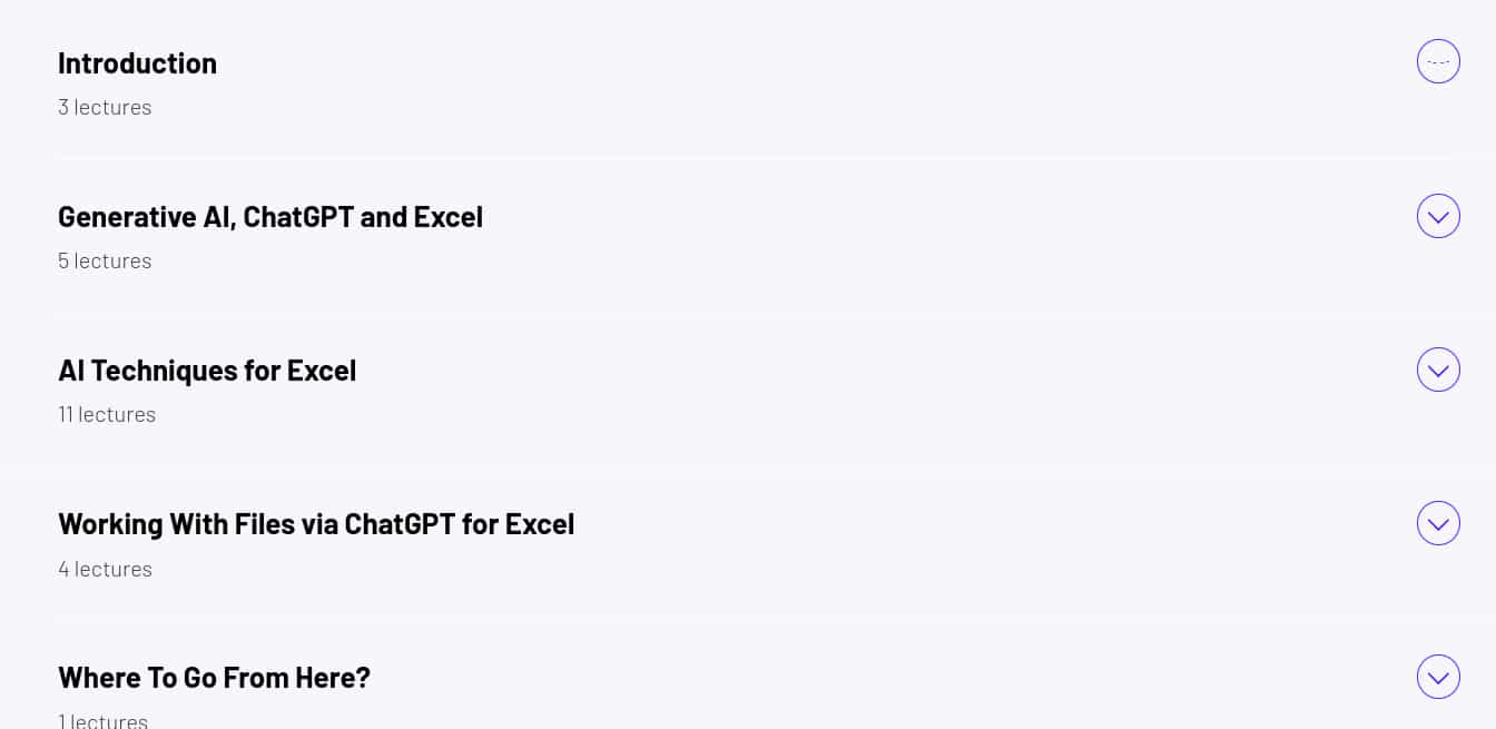 Course topics · ZeroToMastery — ChatGPT for Excel 2025-4