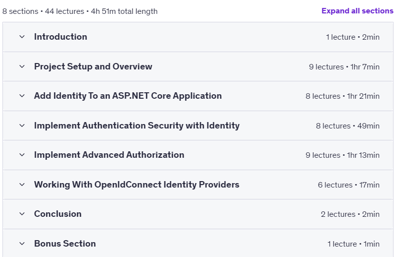 Course topics · Udemy — ASP.NET Core Identity – User Security Essentials 2024-11