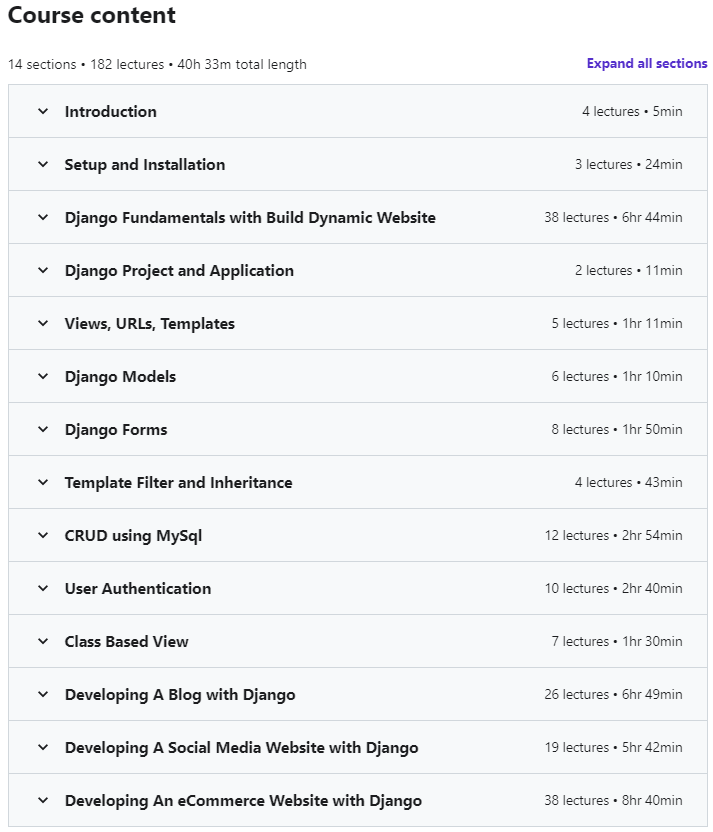 Course topics · Django 3 – Python Backend Web Development For Beginner 2021-11